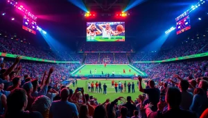 스포츠중계 생중계를 즐기는 팬들과 경기를 하는 선수들로 가득 찬 역동적인 스포츠 장면