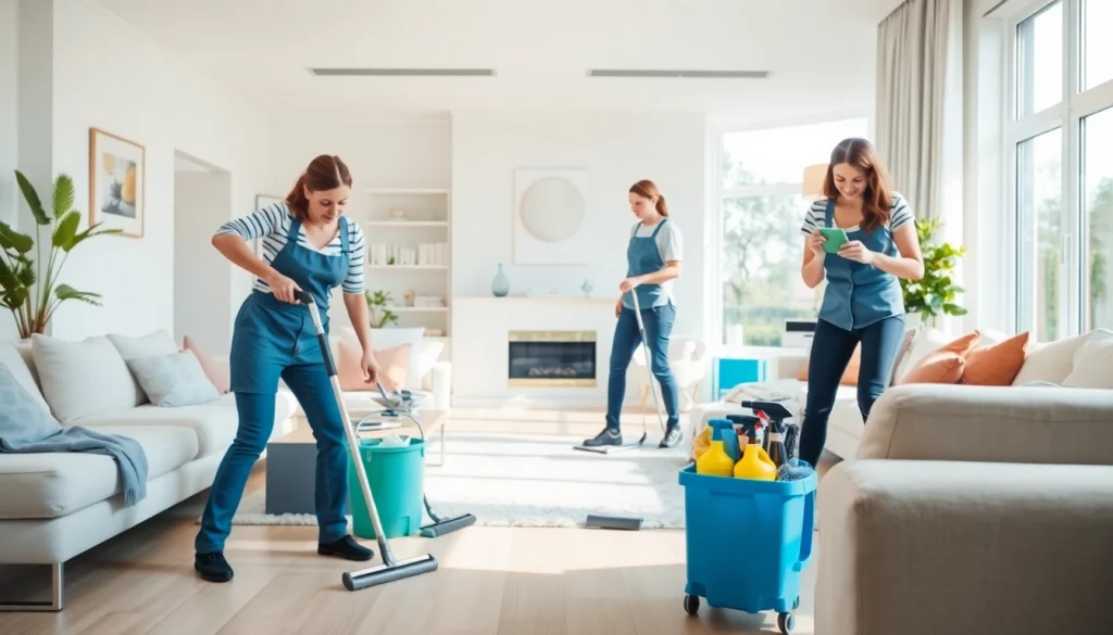 Cleaning Service professionals at work in a modern, clean home environment.