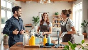 Cleaning Service team providing thorough cleaning in a bright, modern home setting.