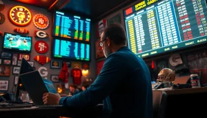 Engaging scene of Georgia sports betting with a person analyzing odds and statistics.