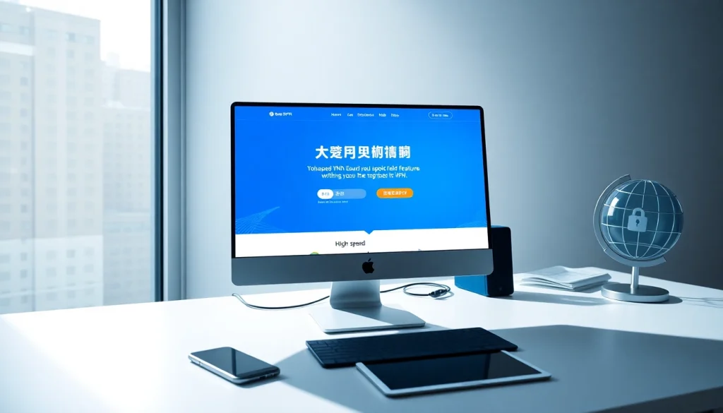 快连官网 - Showcasing secure, high-speed VPN technology in a modern workspace