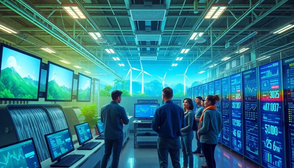 Innovative cloud mining facility powered by renewable energy sources showcasing advanced technology and sustainability.