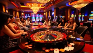 Players enjoy a thrilling roulette game at https://rr88.wales/ in a luxurious casino setting.