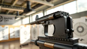 AR-15 forced reset trigger clearly displayed in a shooting range environment.