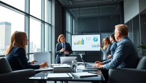 Collaborative crisis management consultant team planning strategies in a modern office setting.