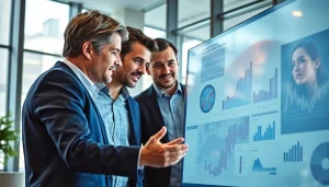 Team analyzing competitive intelligence data in a modern office setting.