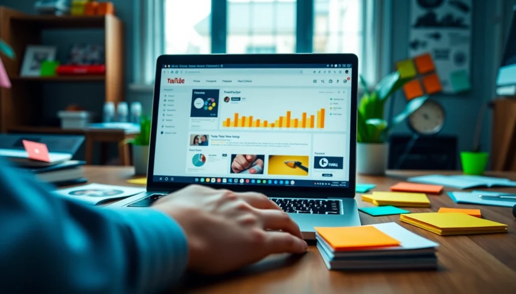 Analyze metrics and strategies with the youtube smm panel dashboard in a vibrant marketing workspace.