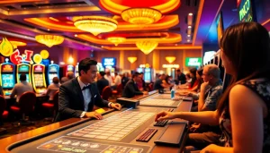 Pinco Casino heftelik teklifer ilə dolu canlı kazino atmosferini əks etdirən görüntü.