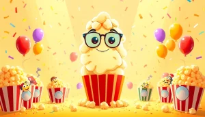 Immerse in the whimsical google doodle popcorn featuring a cheerful popcorn kernel and festive elements.