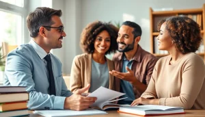 Jacksonville Immigration Lawyer advising a couple in a bright office setting.