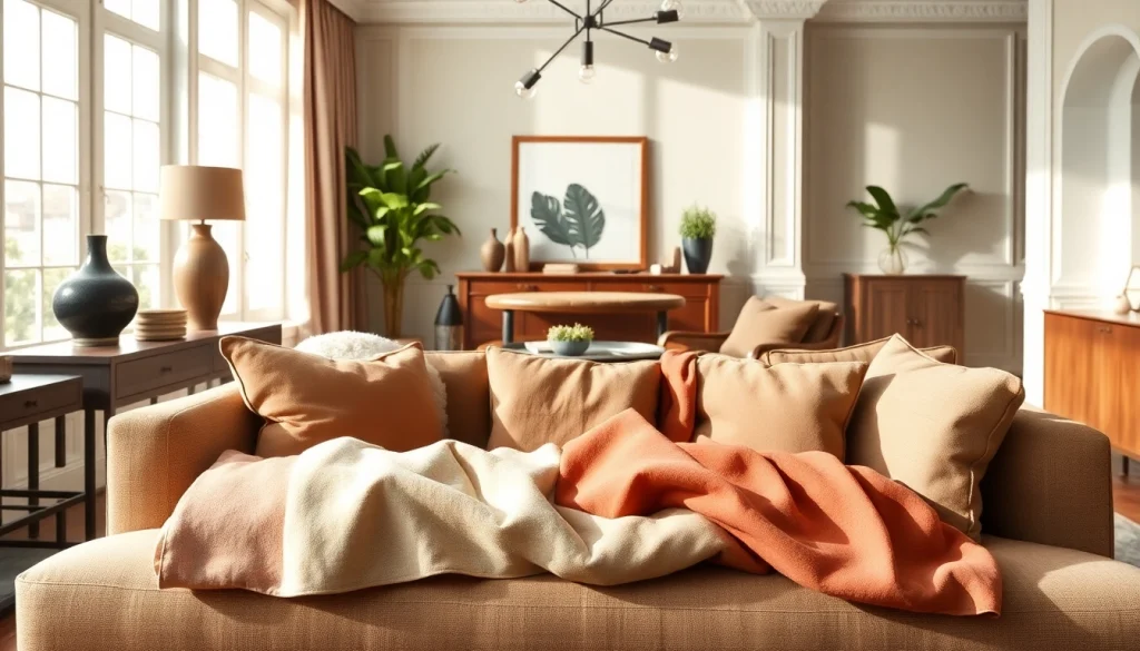 Ontdek moderne canvas stoffen in een stijlvolle woonkamer met levendige stofmonsters.