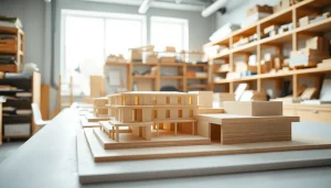 Architekturmodellbau Wuppertal: Detaillierte Architekturmodelle auf einem sauberen Arbeitstisch.
