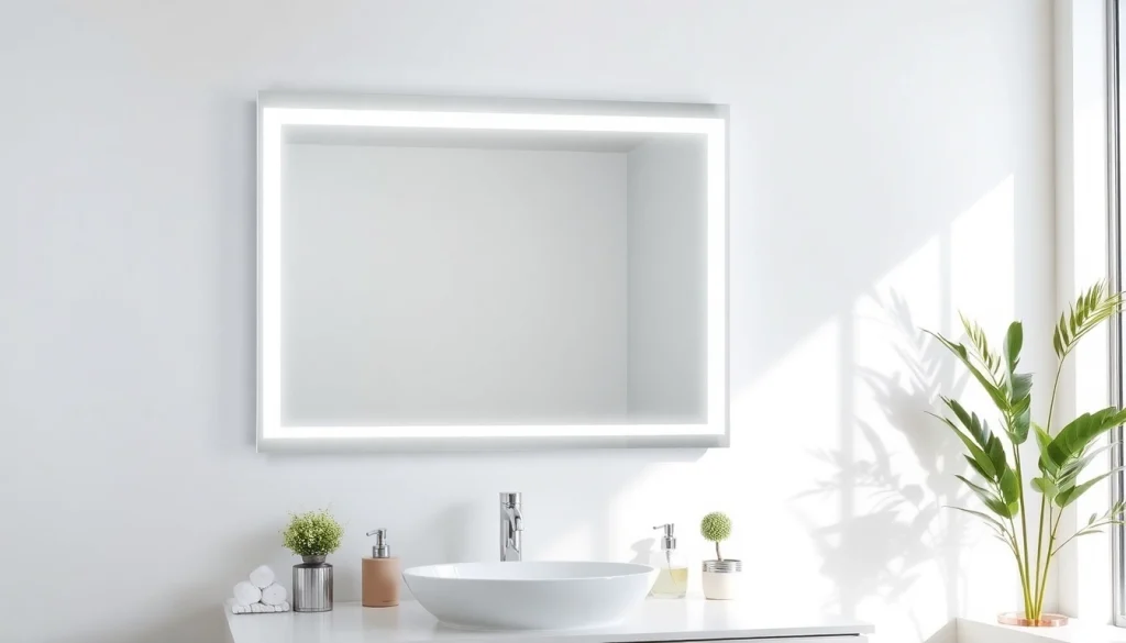 Admire a beautifully styled bathroom mirror with led light reflecting elegance and modernity.