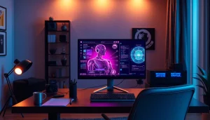 Engaging NSFW AI chatbot interface in a modern home office.