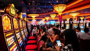 Experience the thrill of slot depo pulsa at a lively casino with players winning big.