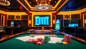 Engaging scene of online gambling with 7upbet link alternatif sbobet highlighted in a vibrant casino setting.