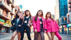 Captivating portrait of blackpink members showcasing their unique styles in a vibrant urban environment.