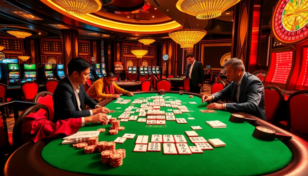 Pemain secara strategis memilih ubin dalam permainan Link Mahjong yang menarik di meja kasino glamor.