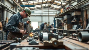 Creating custom steel fabrication pieces in a professional workshop with skilled craftsmen.