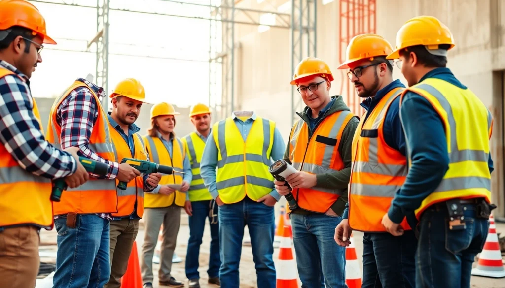 Engaged trainees in construction training programs using tools under expert supervision.