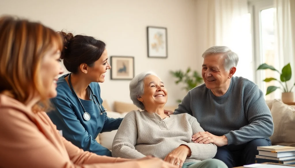 Engaging scene of austin senior home care with caregivers and seniors sharing a joyful moment.