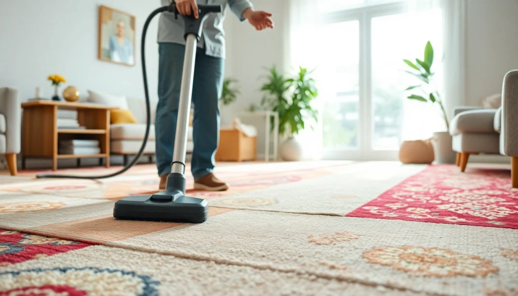 Experience exclusive carpet cleaning specials with a professional in action within a bright living room.
