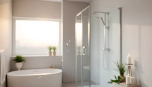 Elegante duschkabine 90x90 komplett in modernem Badezimmer, das stilvolle Design und helle Beleuchtung zeigt.