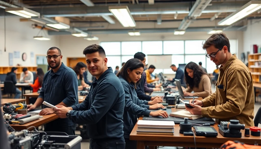 Students practicing skills at a Trade School knoxville Tn, promoting hands-on education in a vibrant setting.