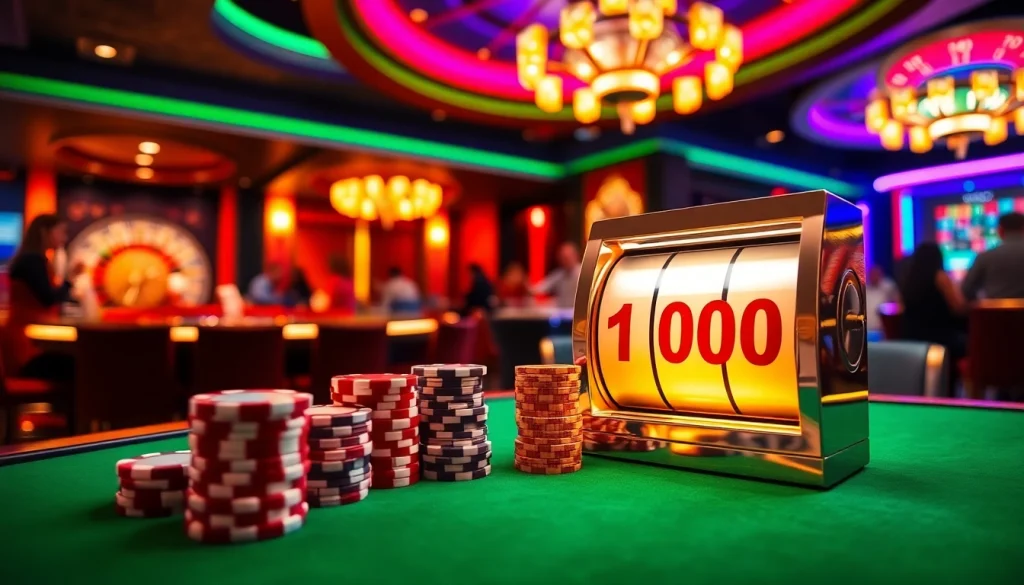 Rasakan sensasi slot depo 1000 dengan chip poker berwarna-warni dan suasana kasino yang menggembirakan.
