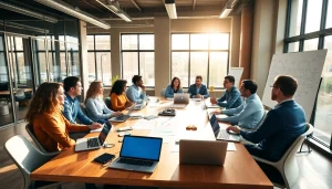 Team engaged in strategy capture management brainstorming session in a professional office.